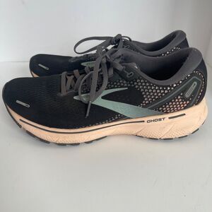 Brooks Ghost 14 Running Shoes Black Gray Peach‎ Womens Athletic Sneakers 9.5
